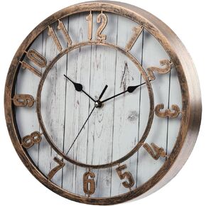 12 Inch Vintage/Retro Wall Clock,Farmhouse Style,Silent Non-Ticking,Raised 3D Arabic Numeral,Clocks for Living Room/Bathroom/Kitchen Decor,Bronze Finish
