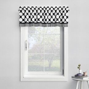 Bacati - Dots/pin Stripes Black/White Window Valance 54 x 15 inches 100 Percent Cotton Percale Light Filtering