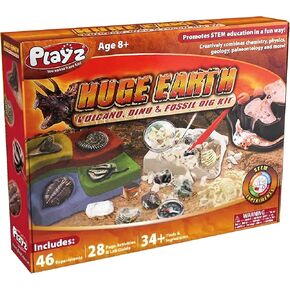 Playz Huge Earth Volcano, Dinosaur & Fossil Dig Kit - Stem Science Kit for Kids Age 8 9 10 11 12 13+ Years Old - 46+ Fun & Safe Geology Experiments - Kids Toys and Craft Activities for Boys & Girls