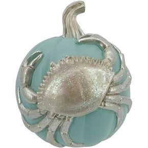 The Bridge Collection Coastal Crab Pumpkin Figurine - Beachy Tabletop Fall Decor - Blue Crab Pumpkin Coastal Fall Home Decor for Autumn