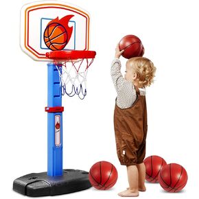 JOYIN Toddler Basketball Arcade Game Set, Adjustable Basketball Goal with 4 Balls for Kids Indoor Outdoor Play, Carnival Games, Christmas Birthday Gift for Boys Girls Age 1 and Up - Air Pump Included