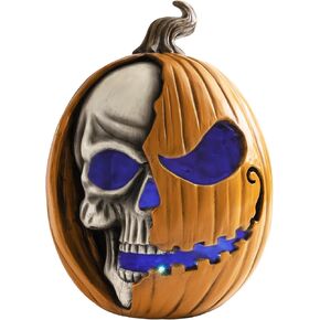 Halloween Jack O Lantern Pumpkin Decorations, Outdoor Front Porch Scary Large JackoLantern Light Up, Halloween Resin Statues Lighted Pumpkin Outside Decor