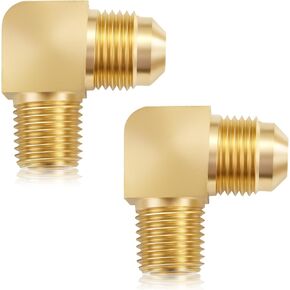 Litorange 2 PCS Heavy Duty Metals Brass Tube Fitting 90 Degree Elbow Adapter 3/8" Flare x 1/4" Male NPT Pipe