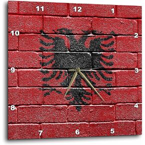 3dRose dpp_155167_2 National Flag of Albania Painted Onto a Brick Wall Albanian-Wall Clock, 13 by 13-Inch
