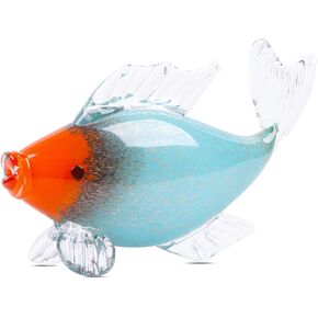 Handcrafted Glass Fish Sculpture - Transparent with Blue and Orange Accents - Perfect for Coastal, Nautical, and Beach - Themed Decor, Living Rooms, Bathrooms, Offices, and Coffee Table Decor