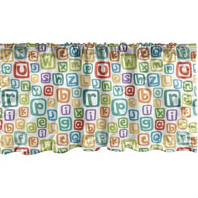 Ambesonne Alphabet Window Valance, Learning English Themed Irregular Colorful Letters in Squares, Curtain Valance for Kitchen Bedroom Decor with Rod Pocket, 54" X 12", Green Red