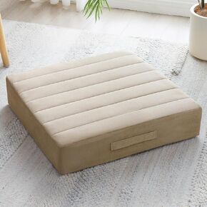 JKMAX 22 inches Floor Pillow for Adults - Large Meditation Cushion with Thick Foam & Soft Tufted Cover - Premium Outdoor Square Floor Cushion Seat - Yoga Pillows for Sitting On Floor - Light Gray
