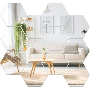 CEYAZYE Wall Mirror Tiles, 12 Pcs Hexagon Mirrors for Wall, Self Adhesive Wall Mirror Stickers, Acrylic Mirror Cute Room Wall Decor Y2k Aesthetic Living Room Bedroom Decor