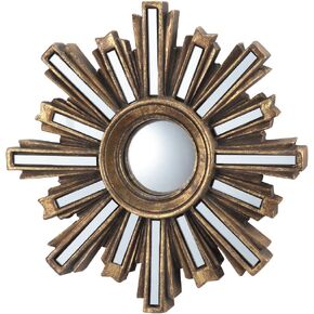 Small Gold Deco Sunburst Convex Wall Mirror