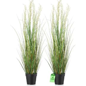 Jexine 4 Pcs Tall Artificial Grass Plant Potted Artificial Greenery Floor Plants Faux Pampas Grass Tall in Pot for Housewarming Gift House Garden Bathroom Lobby Outdoor Decoration (4 ft)