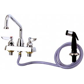 T&S Brass B-1171 Workboard Faucet, Deck Mount, 4-Inch Centers, 8-Inch Swing Nozzle, Diverter, Hose, Side Spray