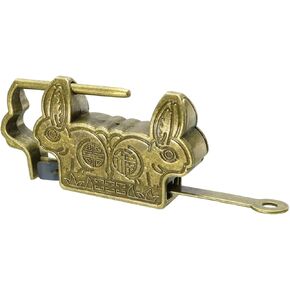 Retro Padlock - Boxes Padlock, Chinese Old Style & Zinc Alloy Brass Plated, Apply to DIY/Tackle Boxes/Drawer (60mm Body Wide, Brass Tone)