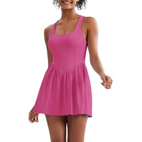 Sexyasasii Women's Summer Athletic Tennis Dress with Built in Shorts and Bra Square Neck Active Golf Dresses in Kuwait