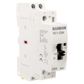 Baomain Manual Household AC Contactor HC1-25M 25A Normally Open 2NO 2 Pole 50/60Hz Modular Contactor Circuit Control 35mm DIN Rail (24V, 2 NO)