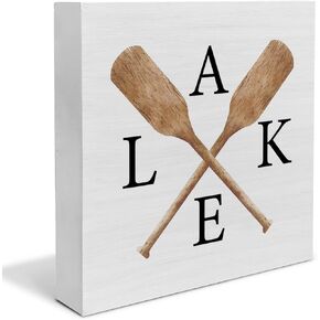 Country Lake Wood Box Sign Decor Desk Sign Paddle Lake Theme Wooden Box Block Sign Summer Rustic Home Shelf Wall Decoration