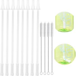8-pack Replacement Straws for 1/Half Gallon Water Bottle (64 oz/ 128 oz Jug),Reusable Silicone Straw Cut Short to Fit any Big Jug Bottle with Spout Lid/Cap (8 Straws+4 Cleaner Brushes)