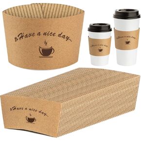 Kraft Paper Coffee Cup Sleeves 50 Packs - Coffee Sleeves, Disposable Corrugated Cup Sleeves Holder for Protective Hot and Cold Insulation, Fits 10, 12, 16, 20 oz Paper Cups (Cup Not Included)