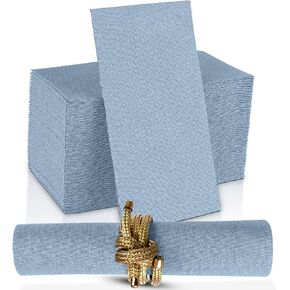 Disposable Cloth-Like Paper Napkins, 200 Pack 12" x 17" Linen-Feel Blue Denim Dinner Napkins For Wedding, Party, Kitchen Or Bathroom