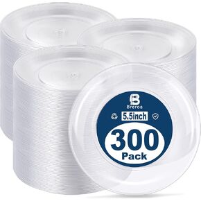 300 Pieces Plastic Plates 5.5 Inch Round Heavy Duty Disposable Appetizer Plates Clear Cake Plates Dessert Plates for Wedding Buffet Catering BBQ Picnic Camping Events Birthday Party Supplies