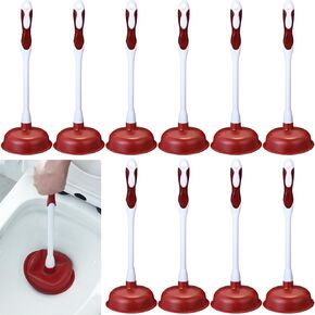 Uiifan 10 Pcs Toilet Plunger Bulk with Plastic Handle 16.54 x 5.71 Inches Rubber Bowl Brush Plungers for Bathroom Heavy Duty Plunger for Drain Cleaning (Black)