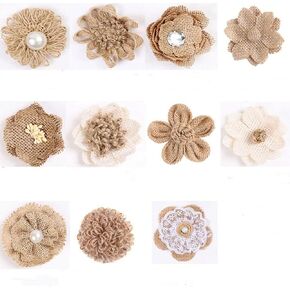 11 PCS Handmade Natural Burlap Flowers, 11 Styles Handmade Rustic Flower for DIY Handmade Crafts, Home Embellishment, Wedding, Christmas, Party Decoration