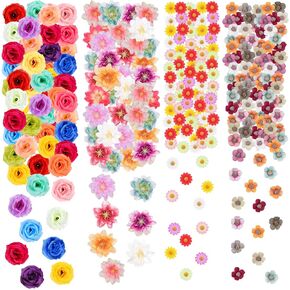ZAUGONTW 205 Pieces Mini Flower Heads, Tiny Artificial Silk Fake Rose Daisy Plum Sunflower Blossom Head Flowers Decoration for Scrapbooking Home Wedding Wreath Birthday DIY Crafts