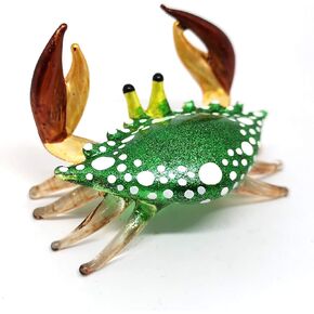 ZOOCRAFT Glass Blowing Green Crab Figurine Handmade Miniature Ornament Marine Collection