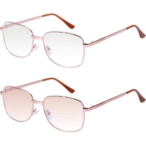 2 Pairs Bifocal Reading Glasses Mens Womens Readers Eyewear Light Metal Frame Far and Near Dual-Use Eyeglasses