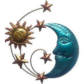 BYNNIX Metal Sun Moon Face Statue Art Wall Hanging Ornaments Home Balcony Bedroom Indoor Outdoor Garden Office Decorations sun moon statue hanging ornaments