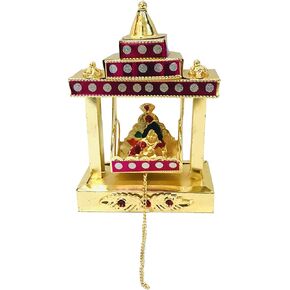 Temple Ladoo Gopal Jhula Bal Gopal Lord Krishna jhula janmashtami Jhula Ladoo Bhagwan Sri Thakur ji Jhoola Swing for Janmashtami Home Temple mandir showpiece - H X L (5 X 3.5) inch