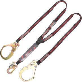 UFL201131 Clear Pack Design Twin Leg 100% Tie-Off Shock Absorbing Lanyard with 1 Steel Snap Hook and 2 Steel Rebar Hooks, ANSI Compliant, 6-Ft, Black/Red