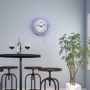 Lavish Home Neon Wall Clock- 14" Round, Double Light Ring, Dual Power, Analog Quartz Timepiece- Retro Decor for Bar, Garage & Game Room (Purple) in Saudi Arabia