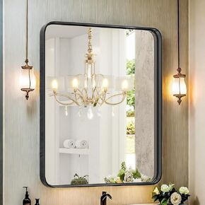 Bathroom Vanity Mirrors for Over Sink, 40 X 30 Inch Black Framed Farmhouse Wall Mirror Bathroom Decor, Rectangle, Horizontally or Vertically Hanging, 40"×30"-Black