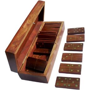 Gifts Domino Set Game Classical Family Dominoes Tiles 28 Pieces Boat Tray Holders Organizer Educational Fun Table Game Wooden