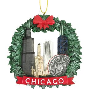 Chicago Wreath Christmas Ornament - Resin