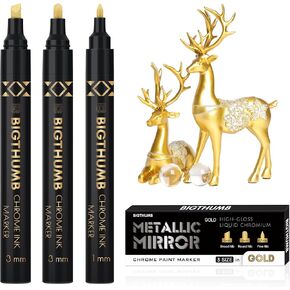 BIGTHUMB 6Pcs Liquid Chrome Paint Markers, Dual Tips Gloss Mirror Marker, Oil-based Permanent Chrome Maker, Reflective Metallic Pen Markers for Repairing, Model Painting DIY Art Projects