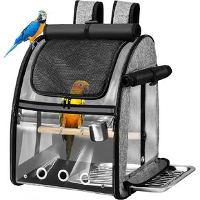 SUERTREE Bird Carrier Bag with Indestructible Stainless Steel Mesh, Bird Travel Cage with Stand, Easy to Clean Backpack for Parrot, Portable Bird Travel Bag, Pet Transparent Breathable Travel Cage