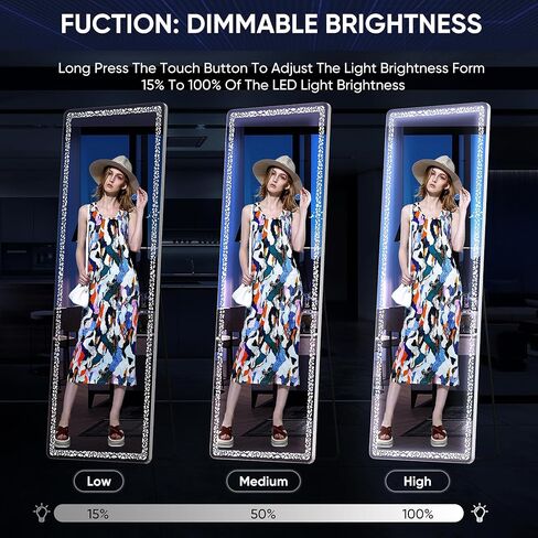 مرآة Antok كاملة الطول مع أضواء، مرآة LED بطول 60 بوصة × 16 بوصة مع ضوء نمط، مرآة أرضية مضاءة قائمة بذاتها، مرآة مثبتة على الحائط مع أضواء، إضاءة خافتة و3 ألوان in Kuwait