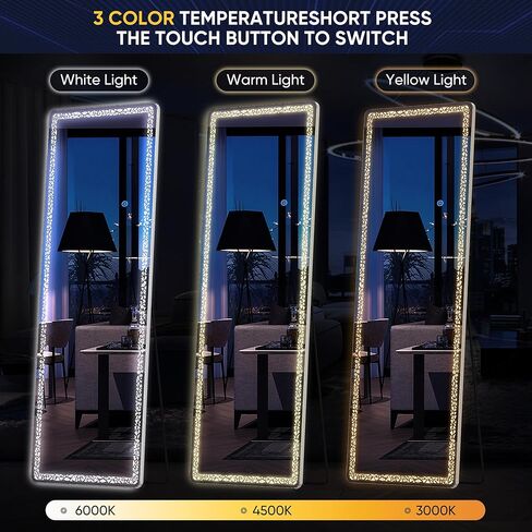 مرآة Antok كاملة الطول مع أضواء، مرآة LED بطول 60 بوصة × 16 بوصة مع ضوء نمط، مرآة أرضية مضاءة قائمة بذاتها، مرآة مثبتة على الحائط مع أضواء، إضاءة خافتة و3 ألوان in Kuwait