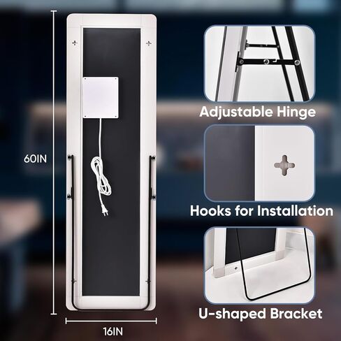 مرآة Antok كاملة الطول مع أضواء، مرآة LED بطول 60 بوصة × 16 بوصة مع ضوء نمط، مرآة أرضية مضاءة قائمة بذاتها، مرآة مثبتة على الحائط مع أضواء، إضاءة خافتة و3 ألوان in Kuwait