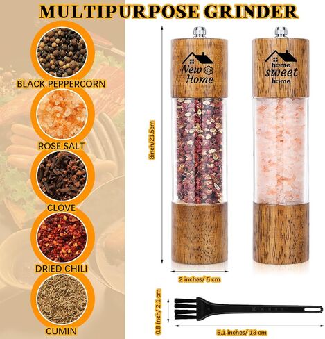 هدية الترحيب بالمنزل الجديد مكونة من قطعتين لمالك المنزل الجديد مجموعة مطحنة ملح وفلفل خشبية مع قلب سيراميك قابل للتعديل، هدايا الترحيب بالمنزل الجديد، 8 بوصات in Kuwait