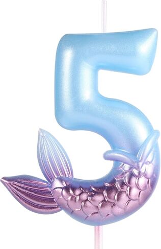 Mermaid Birthday Candles, Blue Number Candles Mermaid Birthday Decorations Happy Birthday Candles Cake Toppers Birthday Party Supplies for Wedding Anniversary (5) in Saudi Arabia