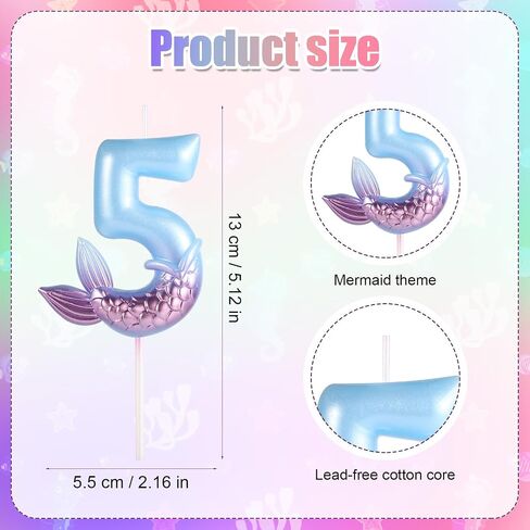 Mermaid Birthday Candles, Blue Number Candles Mermaid Birthday Decorations Happy Birthday Candles Cake Toppers Birthday Party Supplies for Wedding Anniversary (5) in Saudi Arabia