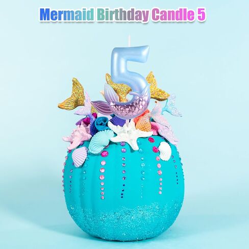 Mermaid Birthday Candles, Blue Number Candles Mermaid Birthday Decorations Happy Birthday Candles Cake Toppers Birthday Party Supplies for Wedding Anniversary (5) in Saudi Arabia