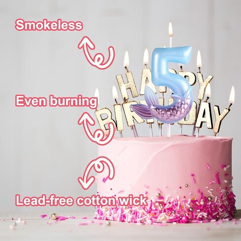 Mermaid Birthday Candles, Blue Number Candles Mermaid Birthday Decorations Happy Birthday Candles Cake Toppers Birthday Party Supplies for Wedding Anniversary (5) in Saudi Arabia