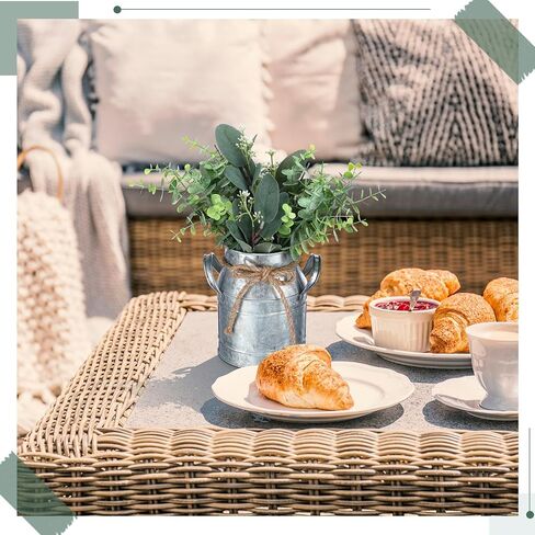 2 Pcs Metal Flower Vase Farmhouse Rustic Galvanized Metal Milk Can Vase with 4 Pcs Artificial Eucalyptus Leaves 12 Pcs Fake Seeded Eucalyptus Leaves for Wedding Table Centerpiece Decorations in Saudi Arabia