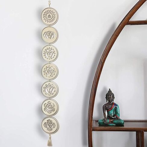 Putdigei 5.9" 7 Chakra Decor Set, Wood Meditation Hanging Decorative, Sacred Geometry Wall Art, Yoga Wooden Grid Art Symbol for Bedroom, Home, Apartment, Living Room, Spiritual Gifts in Saudi Arabia