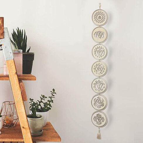 Putdigei 5.9" 7 Chakra Decor Set, Wood Meditation Hanging Decorative, Sacred Geometry Wall Art, Yoga Wooden Grid Art Symbol for Bedroom, Home, Apartment, Living Room, Spiritual Gifts in Saudi Arabia