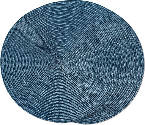 FunWheat Round Braided Placemats Set of 6 Table Mats for Dining Tables Woven Washable Non-Slip Place mats 15 inch for Summer(Blue, 6pcs) in Kuwait