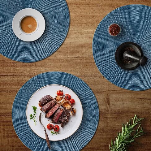FunWheat Round Braided Placemats Set of 6 Table Mats for Dining Tables Woven Washable Non-Slip Place mats 15 inch for Summer(Blue, 6pcs) in Kuwait